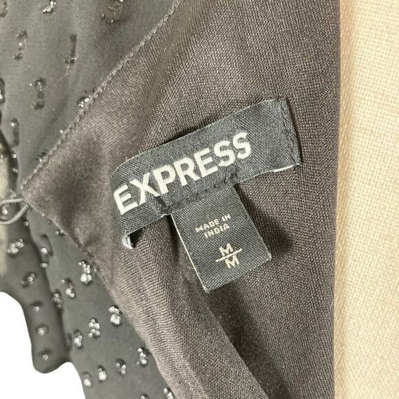 Express black metallic clip dot whimsygoth tiered long sleeve mini dress size M - Picture 7 of 9